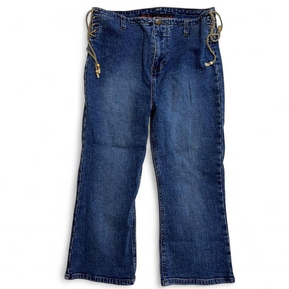 Mudd Pants - Vtg 00s Y2K Mudd Yo! Denim Lace Up Capri Jeans Pedal Pushers Size XS Girls 16